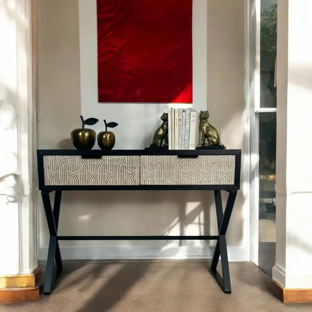 Consoles Avec Tiroirs|Consoles Avec Tiroir| Console 2 tiroirs bois et métal décor art-déco