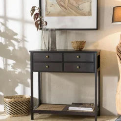 Consoles Avec Tiroirs|Consoles Avec Tiroir|ALCUDIA Console 4 tiroirs en bois noir 80 cm