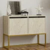 Consoles En Bois|Consoles En Bois|JENA Console basse avec niches de rangement, effet travertin