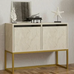 Consoles En Bois|Consoles En Bois|JENA Console basse avec niches de rangement, effet travertin
