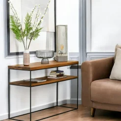 Consoles En Bois|Consoles En Bois|OKA Console bois et métal double plateau 120 cm