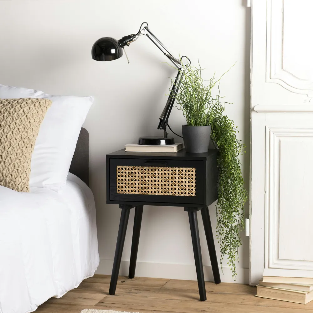 Consoles Avec Tiroirs|Consoles Avec Tiroir|PALMA 2 Console bois noir tiroirs cannage