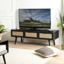 Consoles Avec Tiroirs|Consoles Avec Tiroir|PALMA 2 Console bois noir tiroirs cannage