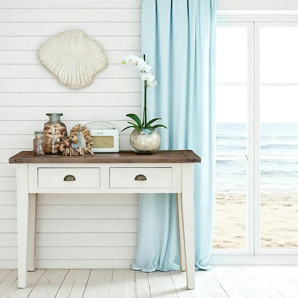 Univers Déco·Maison De Campagne|Consoles En Bois|Bristol Console bois recyclé blanche 2 tiroirs