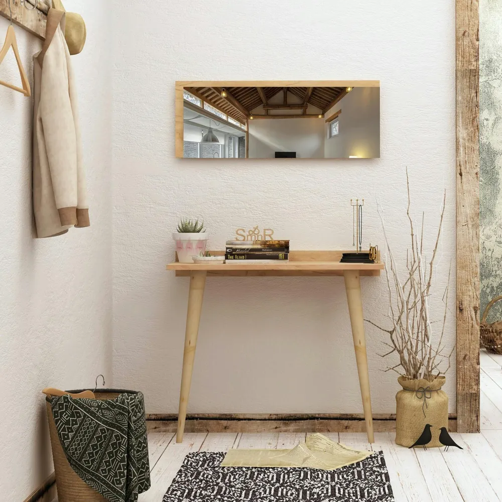 Bureaux En Bois|Consoles En Bois|MARFA Console bureau effet chêne avec miroir rectangulaire