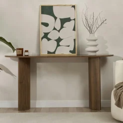 Consoles En Bois|Consoles En Bois|MARFA Console de salon noire ovale - pieds en V, effet bois