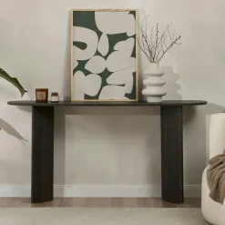 Consoles En Bois|Consoles En Bois|MARFA Console de salon ovale effet noyer clair - pieds en V