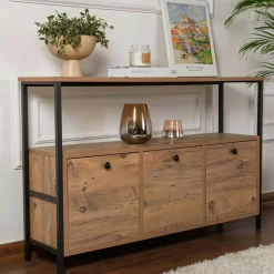 Consoles En Bois|Consoles En Bois|JENA Console d'entrée avec rangement 3 niches, effet chêne