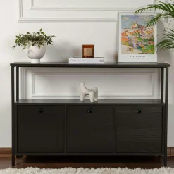 Consoles En Bois|Consoles En Bois|JENA Console d'entrée avec rangement 3 niches, effet bois noir