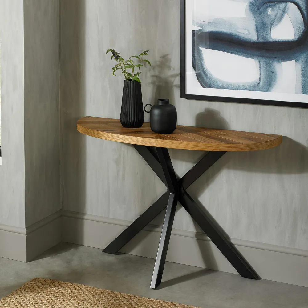 Consoles En Bois|Consoles En Bois|ARLINGTON 2 Console d'entrée en marqueterie de chêne finition bois naturel