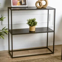 Consoles En Bois|Consoles En Bois|JENA Console d'entrée en métal noir - 2 plateaux