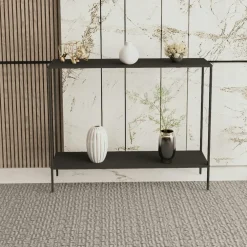 Consoles En Bois|Consoles En Bois|JENA Console d'entrée en métal noir - 2 plateaux