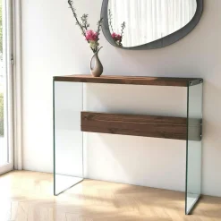 Consoles En Bois|Consoles En Bois|LHASA Console d'entrée minimaliste en verre et bois brun