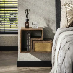 Consoles Vintage|Consoles En Bois|VARA Console en bois de manguier finition cuivrée (2 tiroirs)