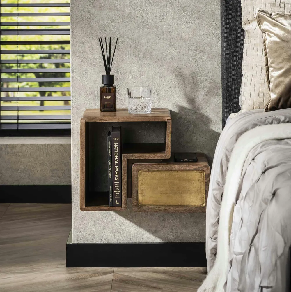 Consoles Vintage|Consoles En Bois|VARA Console en bois de manguier finition cuivrée (2 tiroirs)