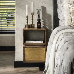 Consoles Vintage|Consoles En Bois|VARA Console en bois de manguier finition cuivrée (2 tiroirs)