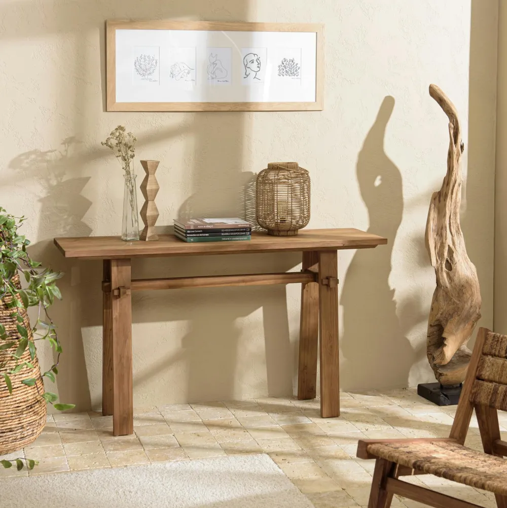 Consoles Industrielles|Consoles Industrielles|Swing Console ovale 2 plateaux en teck recyclé 160 cm