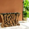 Consoles En Bois|Consoles En Bois|Arizona Console plateau en verre sur racine de teck