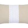 Univers Déco·Classique Chic|Textile·Coussins| Coussin déco couleur lin et vert avec dentelle blanche 30x50cm MUMMY