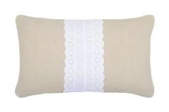 Univers Déco·Classique Chic|Textile·Coussins| Coussin déco couleur lin et vert avec dentelle blanche 30x50cm MUMMY