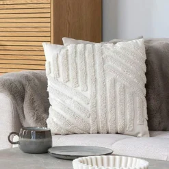 Textile·Coussins|BRUGES Coussin de canapé blanc avec motif en relief