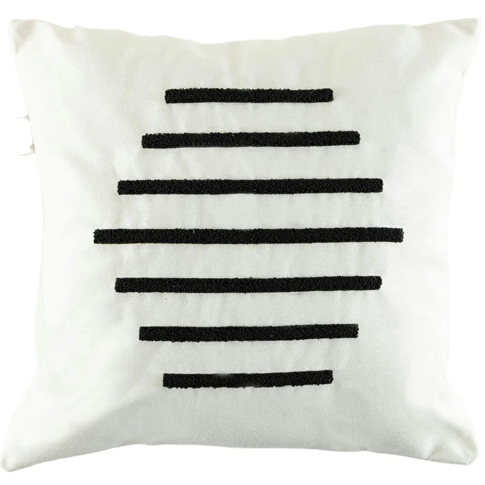 Textile·Coussins|IZMIR Coussin de canapé en lin – rayures en bouclette noire
