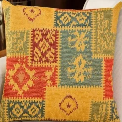 Textile·Coussins|IZMIR Coussin ethnique – motif patchwork multicolore