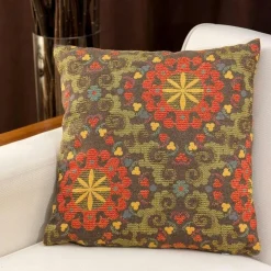 Textile·Coussins|IZMIR Coussin rétro – fleurs encadrées multicolores