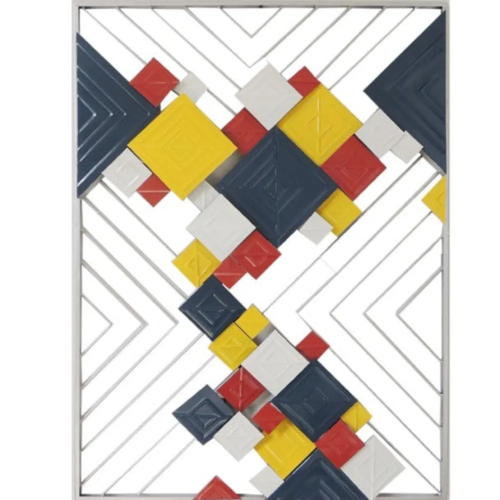 Décorations Murales| Décoration murale abstraite carrés rouges noirs jaunes
