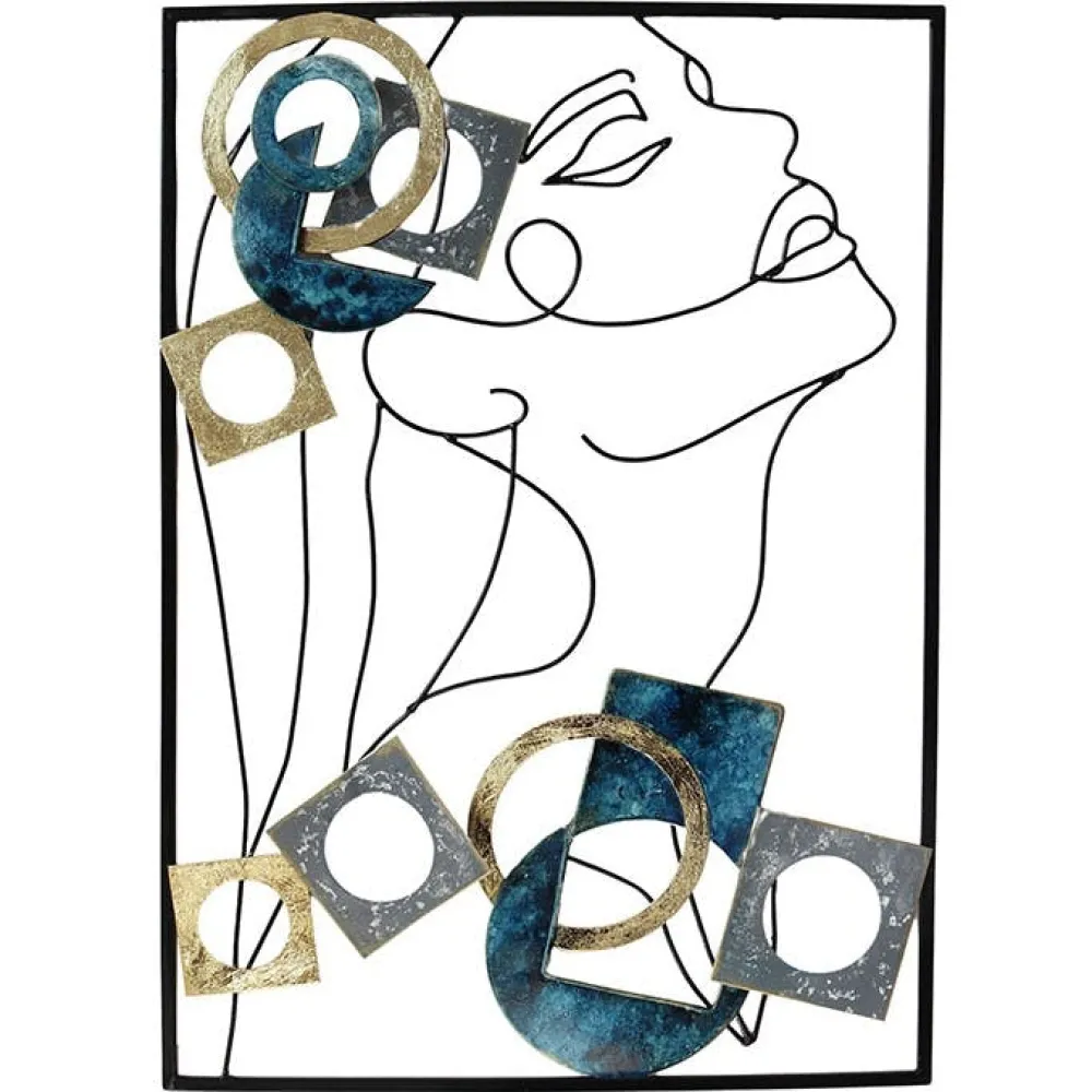 Univers Déco·Design Contemporain|Décorations Murales| Décoration murale en métal visage et formes bleues et or