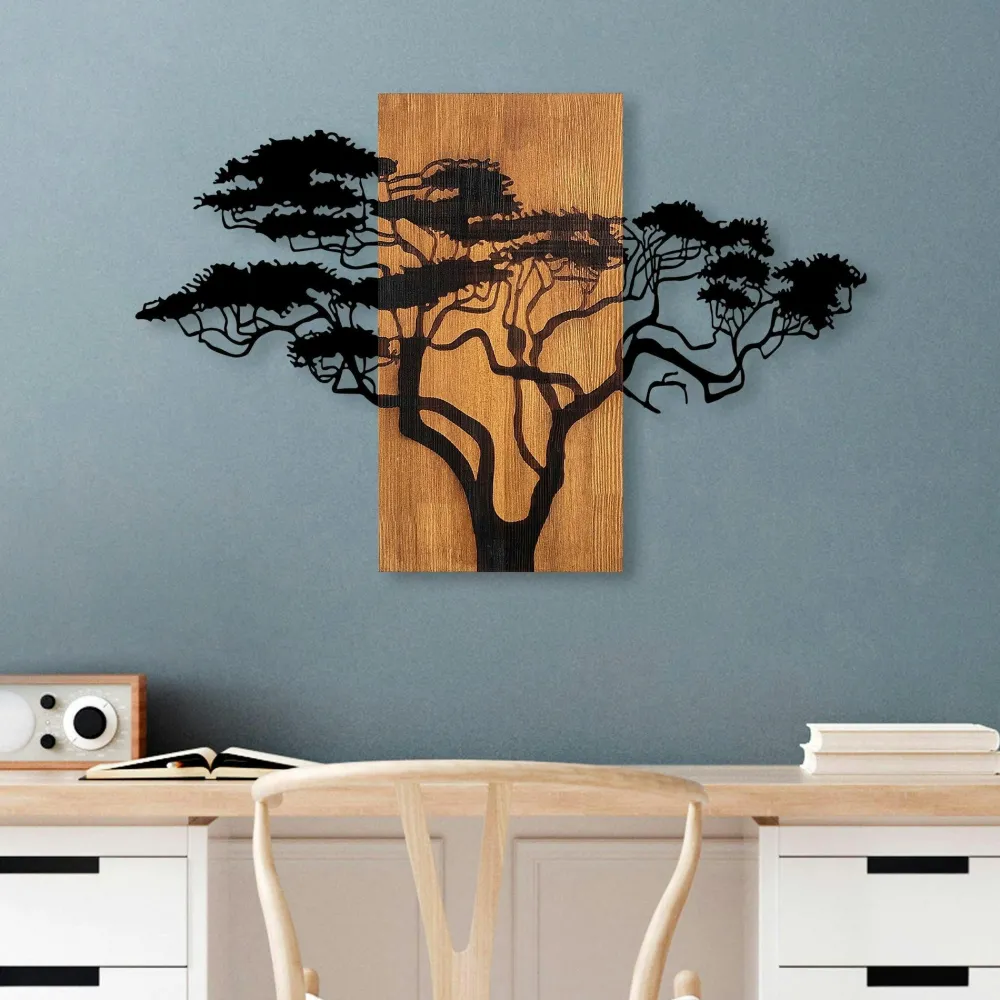 Décorations Murales| Décoration murale en métal et bois – arbre de vie