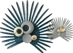 Décorations Murales| Décoration murale en métal feuilles de palmiers bleues et grises