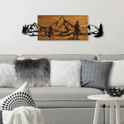 Décorations Murales| Décoration murale en métal et bois – paysage de montagne