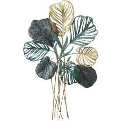 Décorations Murales| Décoration murale en métal feuilles bleues et or ajourées