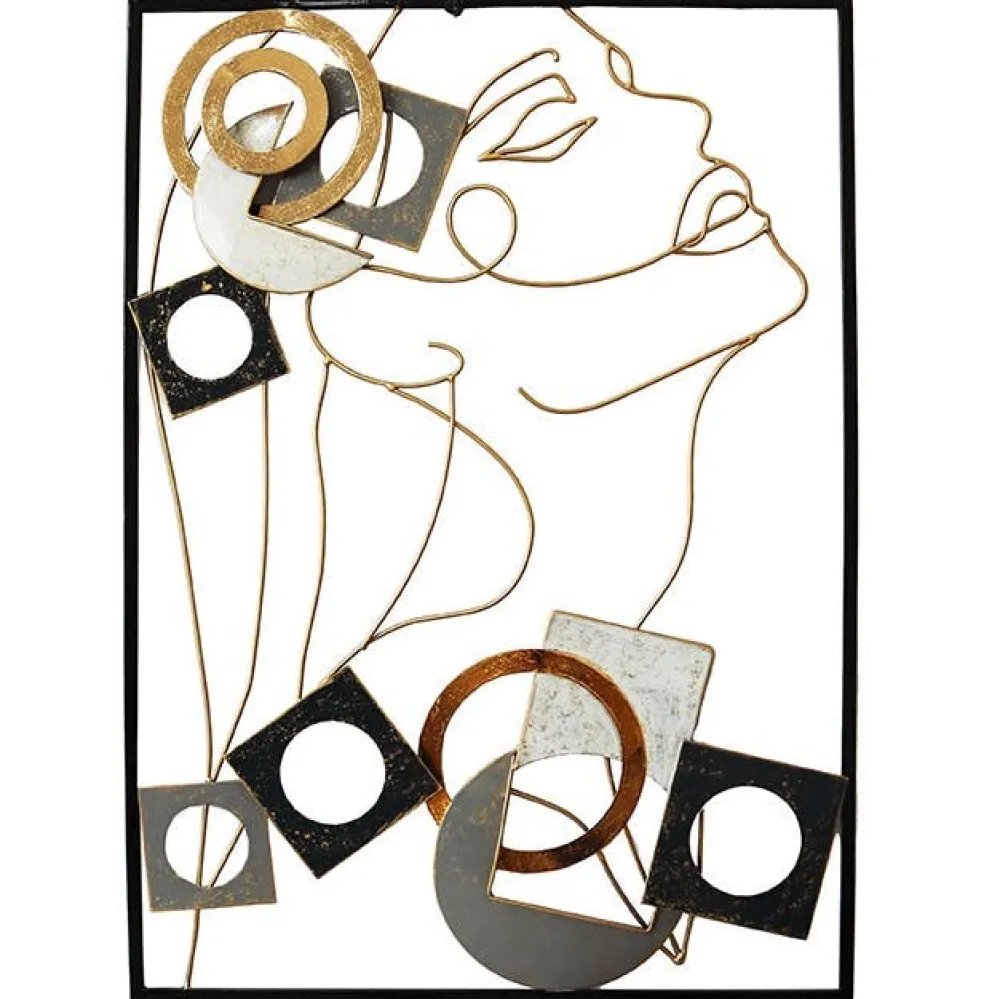 Décorations Murales| Décoration murale en métal visage et formes noir, gris, or