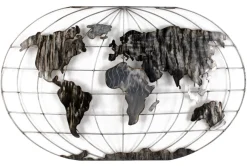 Univers Déco·Globe-Trotter|Décorations Murales| Décoration murale Mappemonde en métal gris et noir 120x75cm