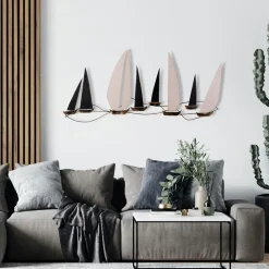 Décorations Murales| Décoration murale marine en métal – bateaux noirs et blancs