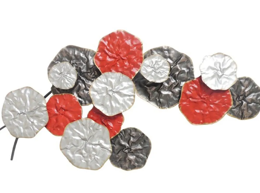 Décorations Murales| Décoration murale métal bouquet abstrait rouge gris