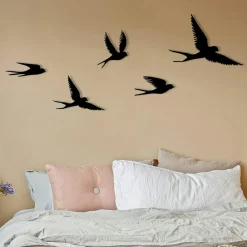 Décorations Murales| Décoration murale métal noir – envolée d'oiseaux (lot de 5)