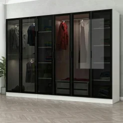 Armoires En Bois|Meubles De Chambre·Dressings|BYRON Dressing design 6 portes en verre noir & cadre blanc