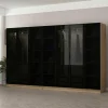 Armoires En Bois|BYRON Dressing design 7 portes verre noir & cadre effet bois
