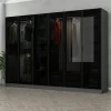 Armoires En Bois|Meubles De Chambre·Dressings|BYRON Dressing design 6 portes verre noir & cadre anthracite