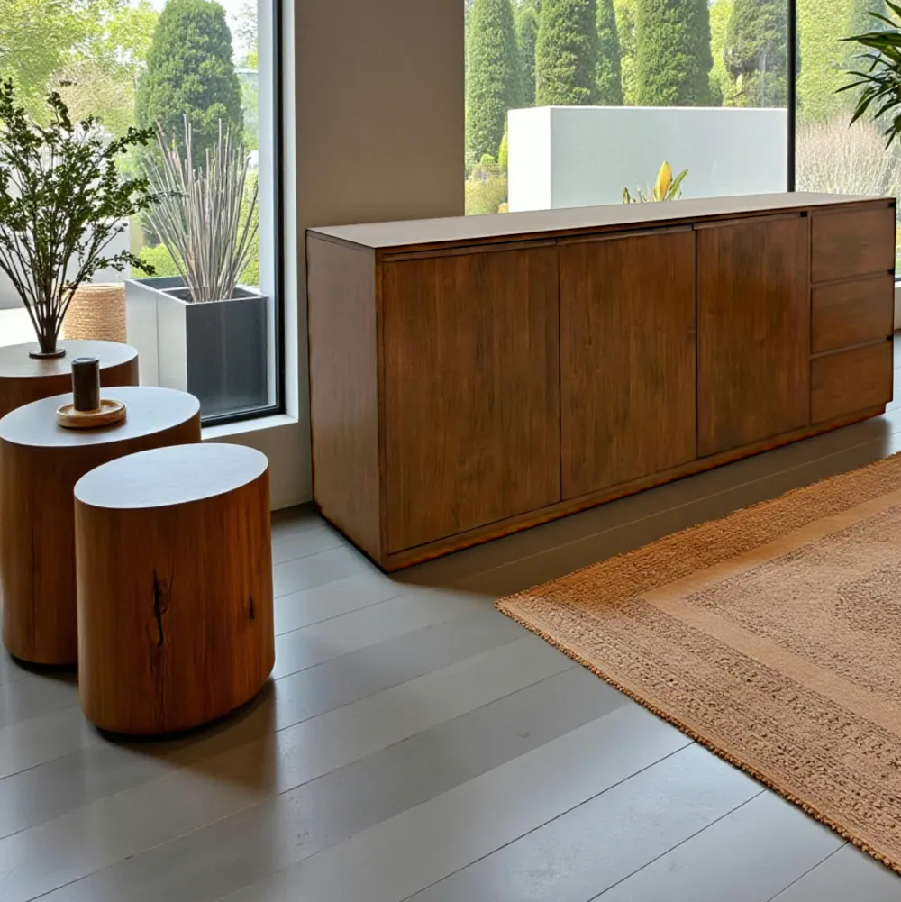 Buffets Contemporains|Buffets Contemporains|Baltic Enfilade / Buffet long Hévéa 3 portes, 3 tiroirs 220x50x90cm