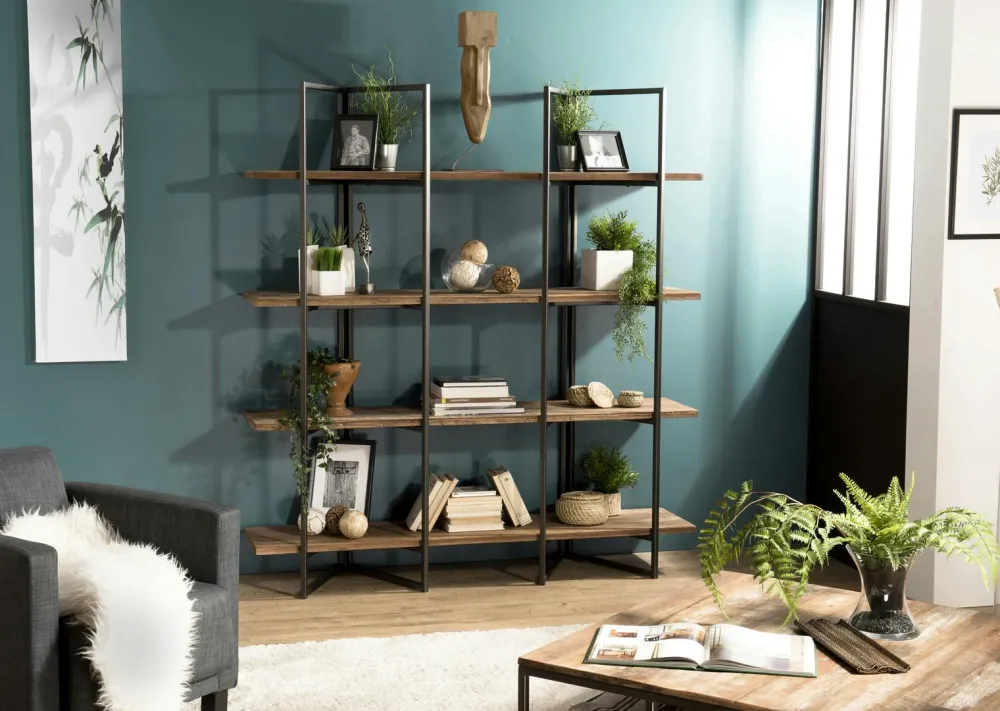 Etagères Industrielle|Swing Etagère 5 niveaux en teck massif L140 x H180 cm