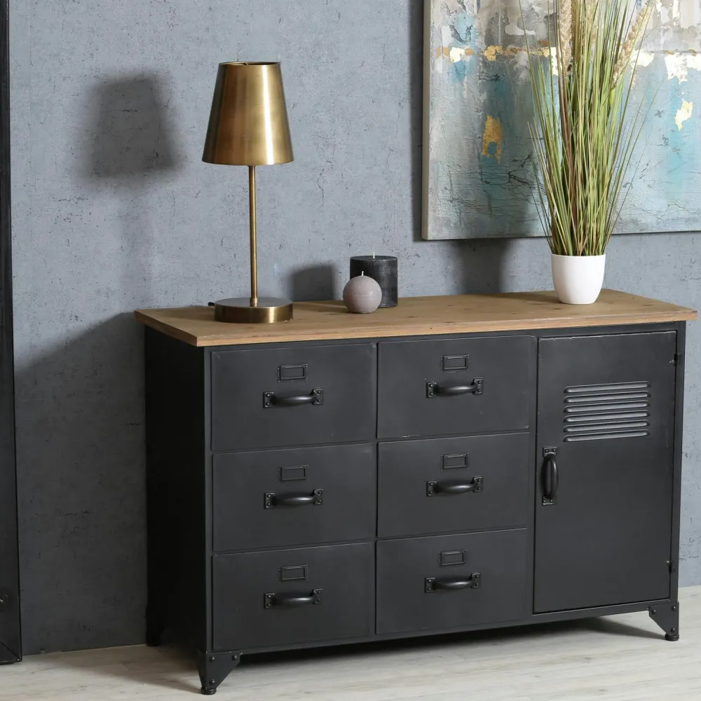 Etagères Industrielle|CORUMBA Etagère bibliothèque noire bois et métal 5 niches