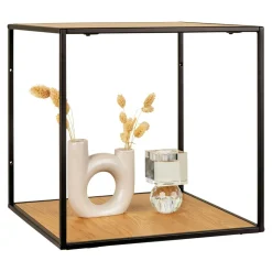 Meubles De Salon·Etagères Murales|Meubles De Rangement·Etagères Murales|TALLINN Etagère cube design effet bois clair et métal noir