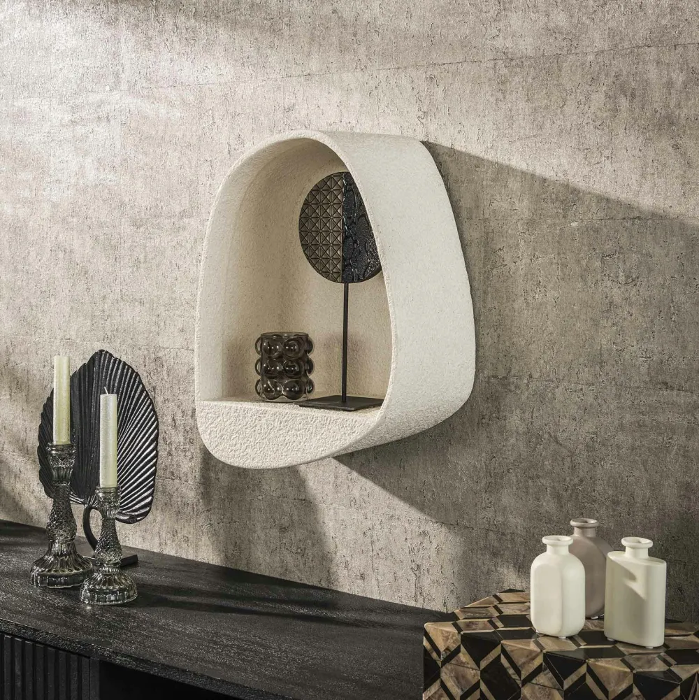 Meubles De Salon·Etagères Murales|Meubles De Rangement·Etagères Murales|TAJ Etagère murale blanche en marbre composite forme organique 49 cm