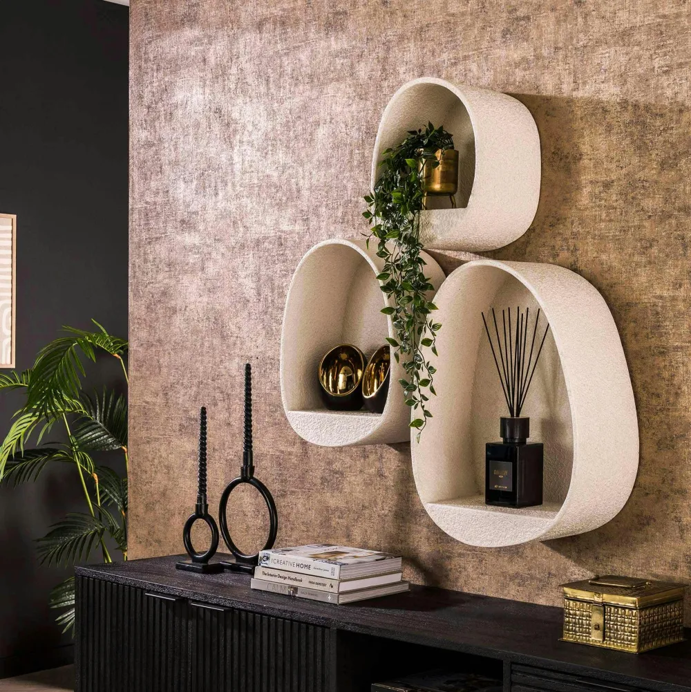 Meubles De Salon·Etagères Murales|Meubles De Rangement·Etagères Murales|TAJ Etagère murale blanche en marbre composite forme organique 44 cm