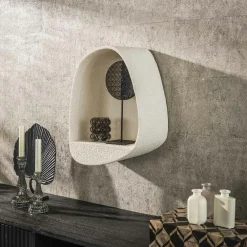 Meubles De Salon·Etagères Murales|Meubles De Rangement·Etagères Murales|TAJ Etagère murale blanche en marbre composite forme organique 44 cm