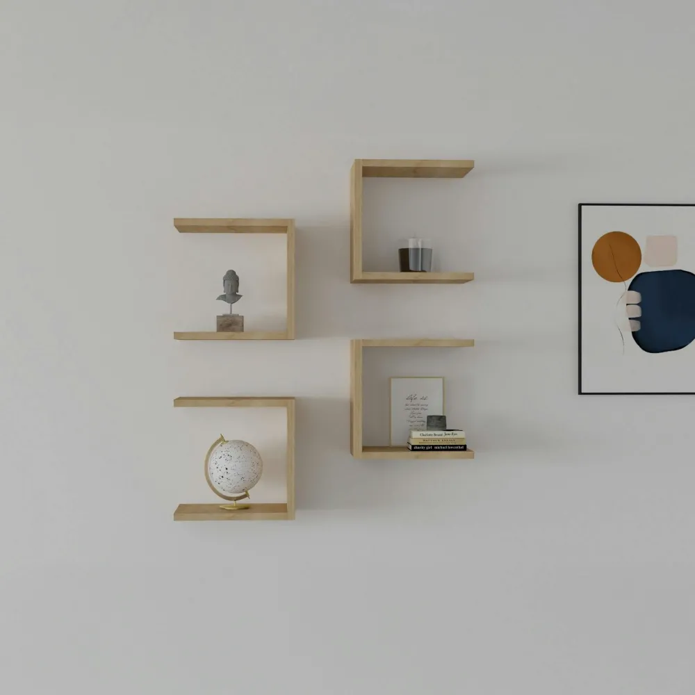 Meubles De Salon·Etagères Murales|Meubles De Rangement·Etagères Murales|MARFA Etagère murale modulable effet bois forme U (lot de 4)